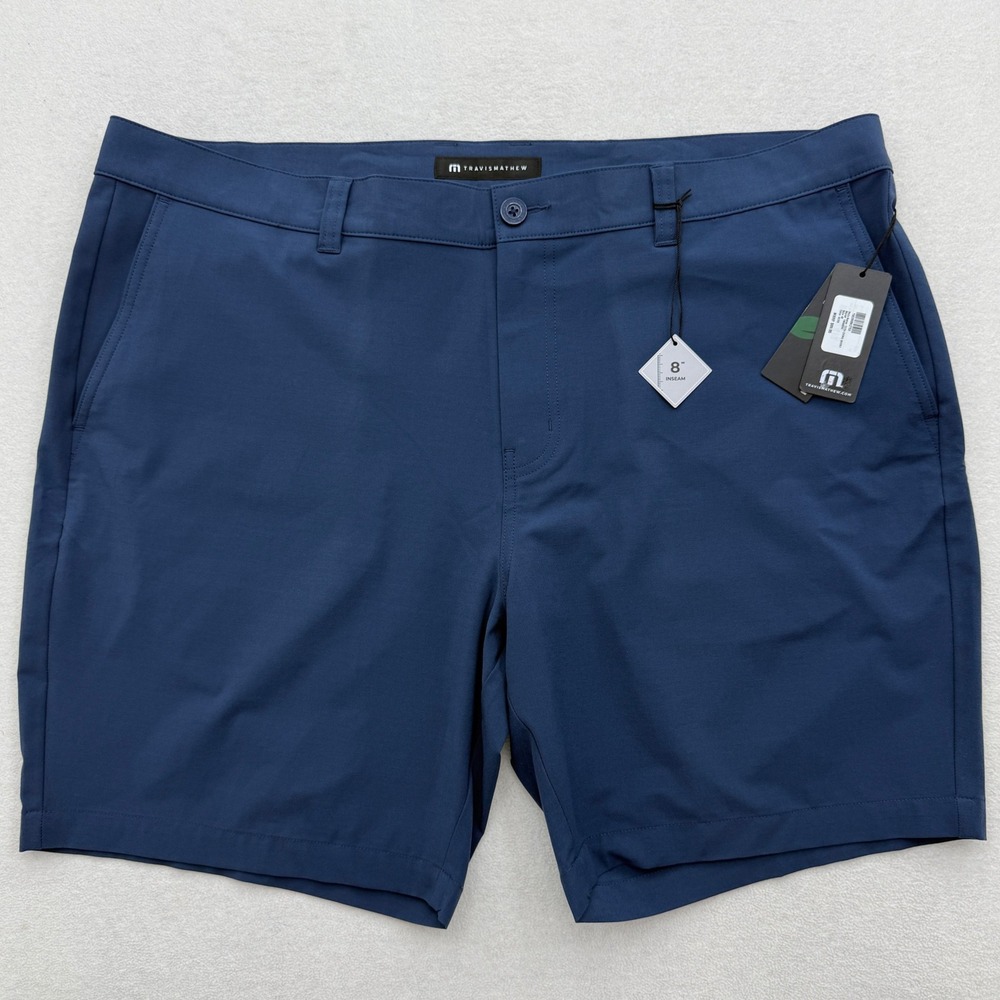 TravisMathew Tech Chino Shorts Mens 42 Blue 8 Inch Inseam Golf Performance